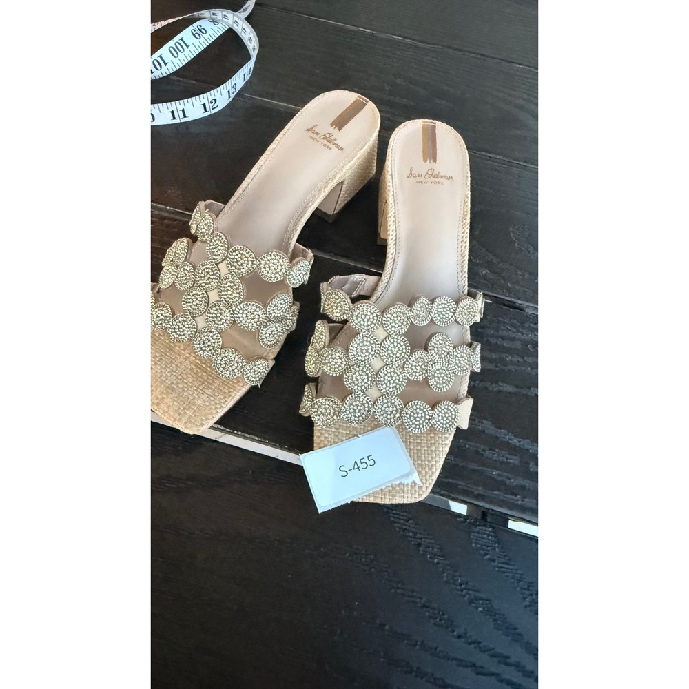 Sam Edelman Womens Crystal Embellished Raffia Block Heel Slide Sandals Beige 7 - Picture 10 of 10